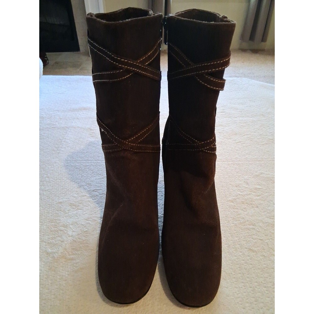 BisouBisou By Michele Bohbot  MILOS Brown Softy Suede Boots Leather Heels Sz9.5M
